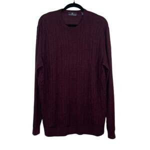 Hart Schaffner Marx Extra Fine Merino Wool XL maroon plum knit sweater V-neck